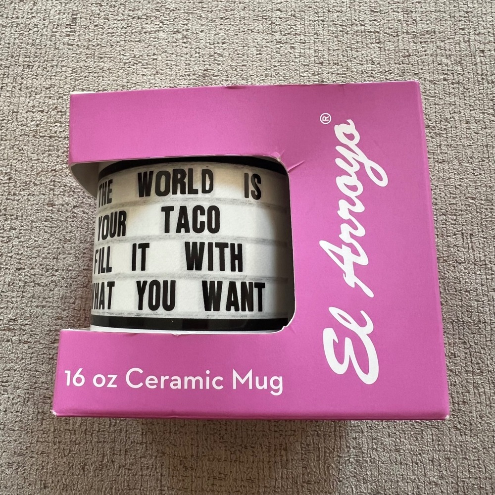 El Arroyo The World Is Your Taco 16 oz Ceramic Mug Austin Texas Marquee Sign Cup